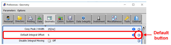 Preferences－Default Integral Offset