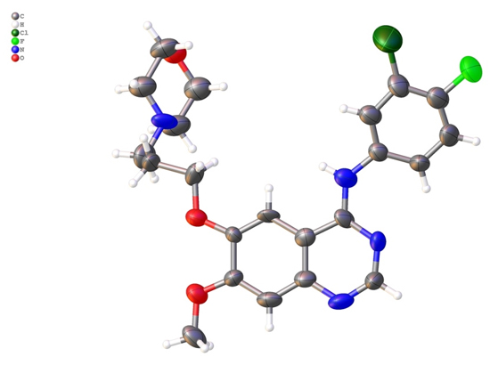 โครงสร้างตัวอย่างจาก XtaLAB Synergy-ED: Gefitinib (ขนาดผลึกประมาณ 300 นาโนเมตร)