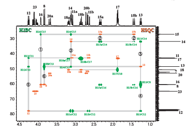 H2BC and HSQC spectra of strychnine.