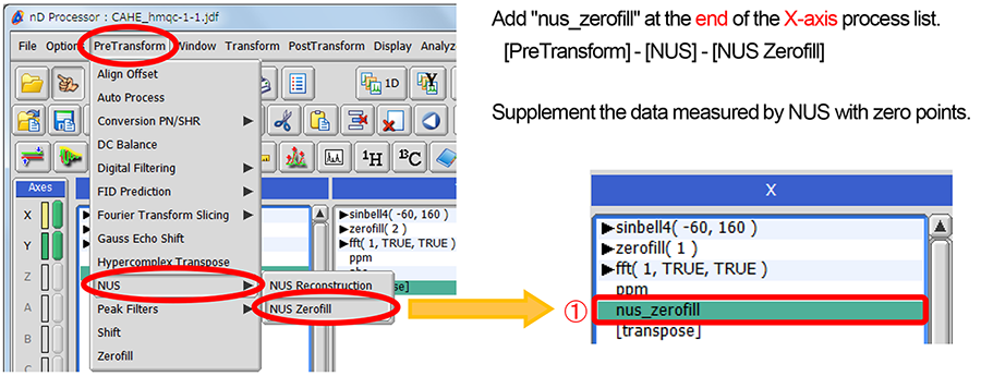 NUS data processing by Delta NMR Software ver. 5.2