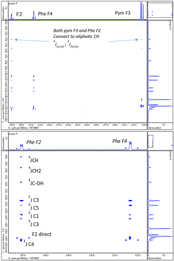 19F/13C gHMBCAD with full {¹H} decoupling.