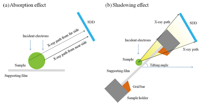 Gambar rajah skematik dua batasan untuk analisis kuantitatif 3D dalam tomografi EDS.