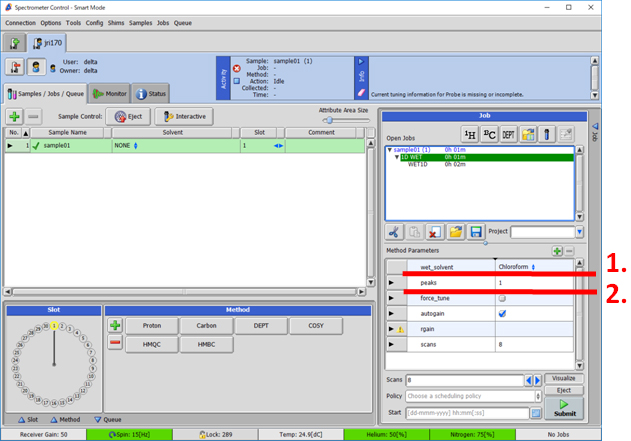Fig.2 Operation window of No-D NMR (Delta V5)