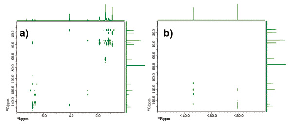 PANSY HMBC: a) 1H-13C HMBC, b) 19F-13C HMBC