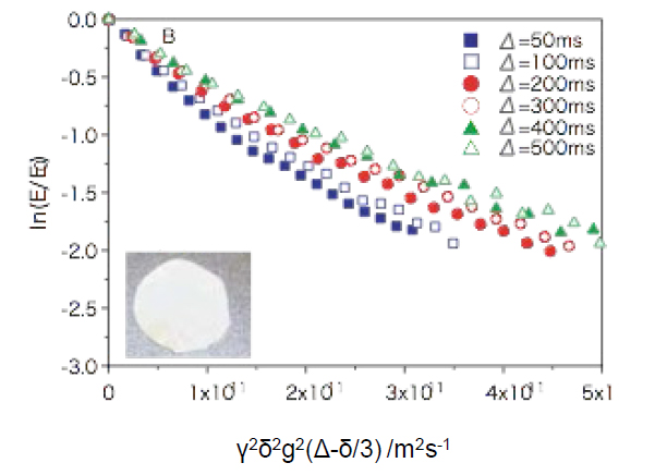 Stejskal-Tanner diffusion plot with various diffusion time