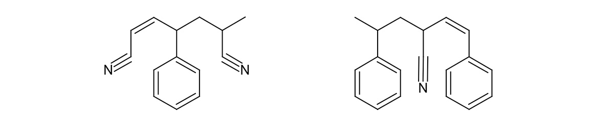 Fig.3　Estimated chemical structures: left: ID026 (C14H14N2), right: ID030 (C19H19N)